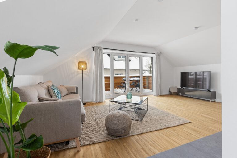 Wohnzimmer mit Couch & TV
