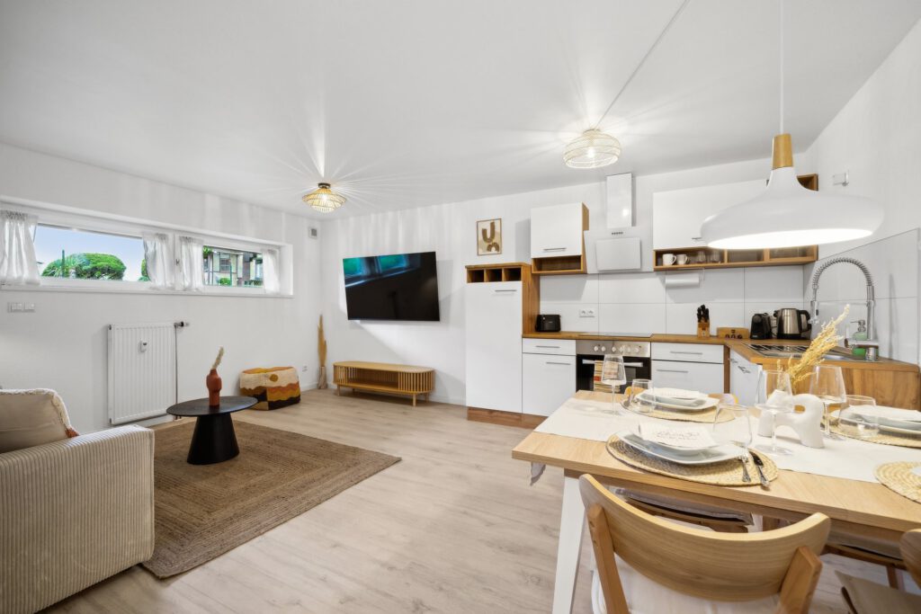 Das Wohnzimmer in der Casa Oasis III verfügt über eine vollausgestattete Küche und einen Essbereich für bis zu 4 Personen.